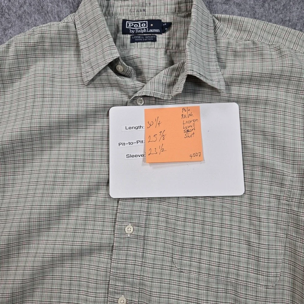 Polo Ralph Lauren Lowell Sport Shirt Mens Large Green Check‎ Cotton Long Sleeve